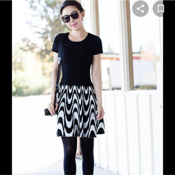 Parker | Short Sleeve Pleated Dress Black Tan - Picture 9 of 9